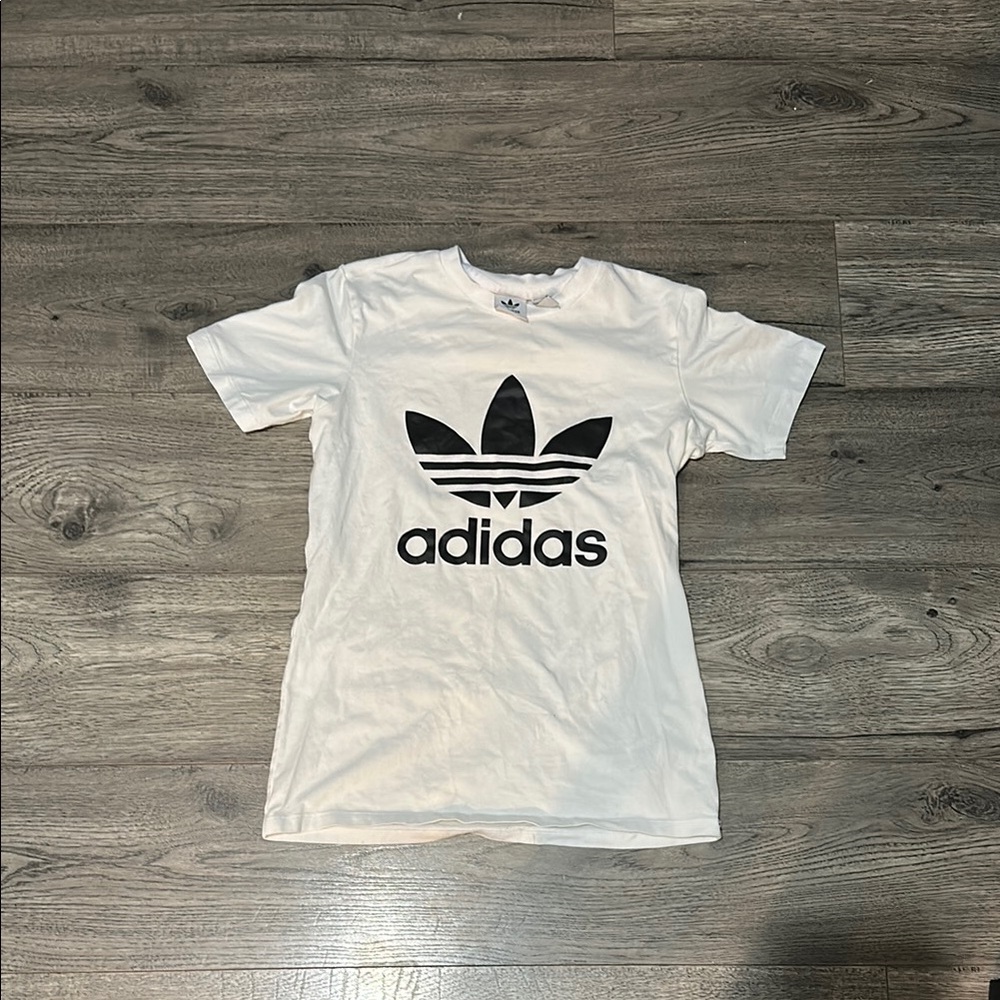 Adidas White Tee with Black Trefoil Logo